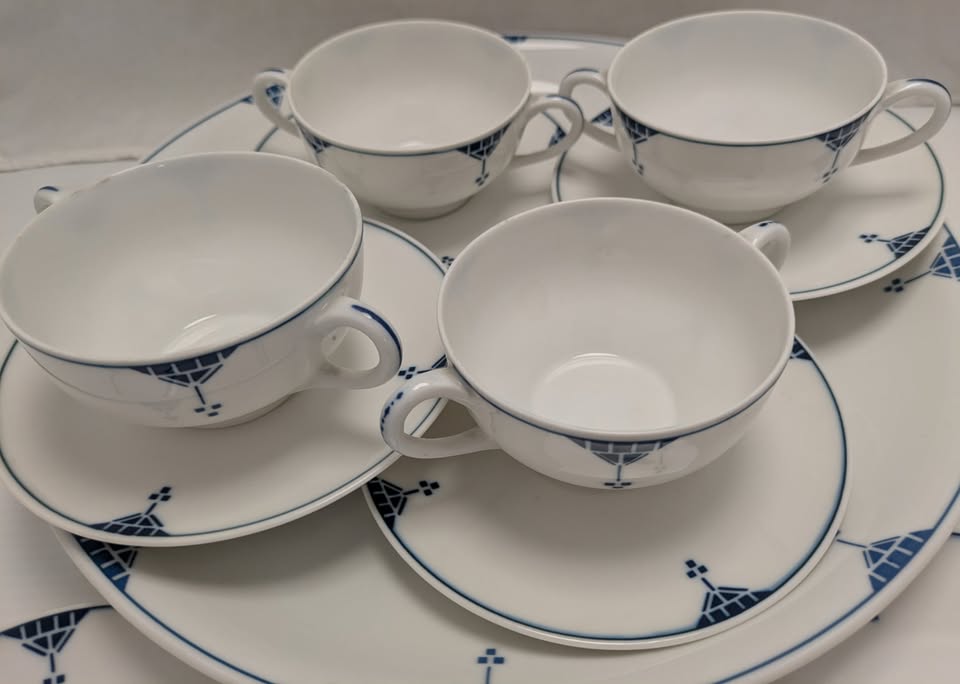 11pcs Blue Art Deco Favorite Bavaria Dishes Geometric Pattern