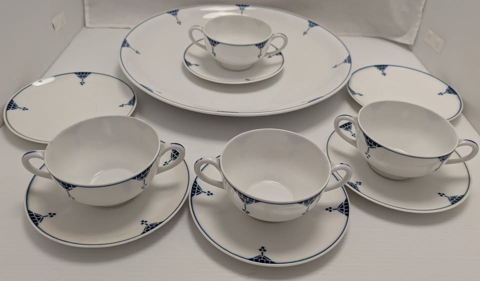 11pcs Blue Art Deco Favorite Bavaria Dishes Geometric Pattern