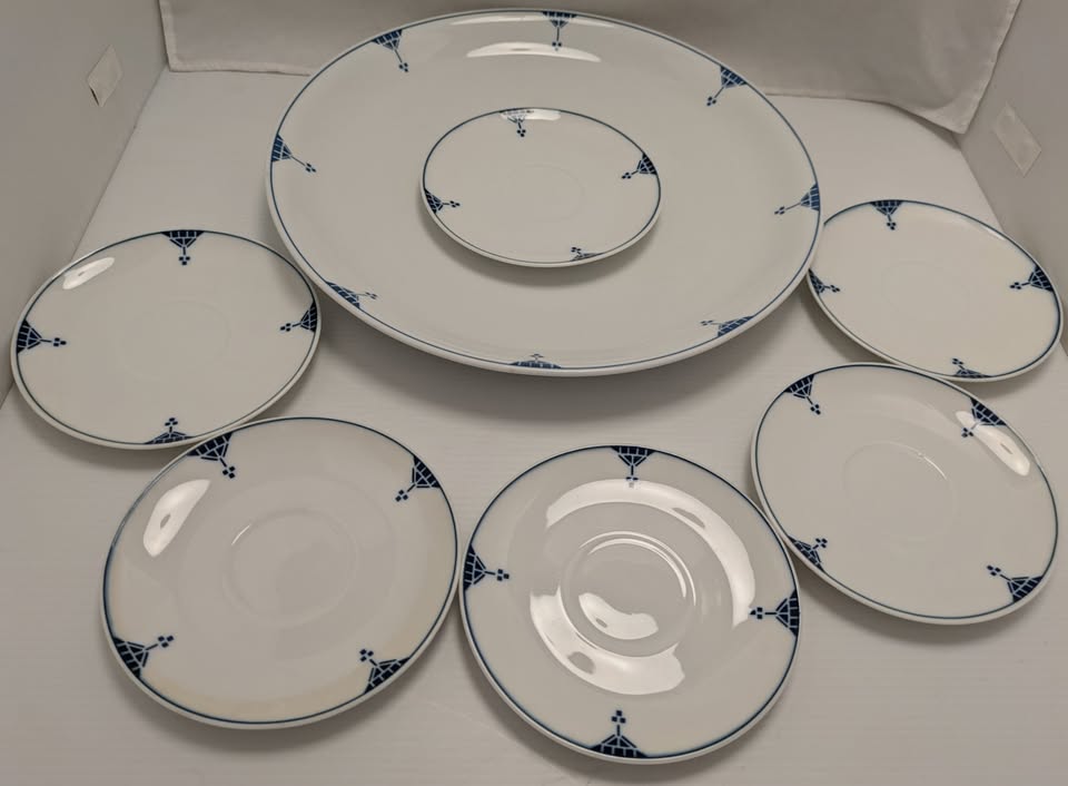 11pcs Blue Art Deco Favorite Bavaria Dishes Geometric Pattern