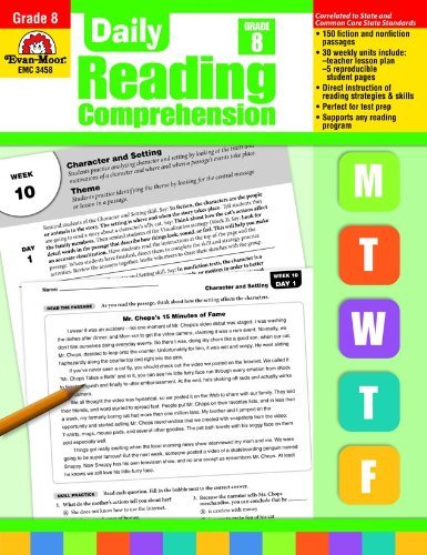 Daily Reading Comprenesion, Grade 8 (Daily Reading Comprehension) Evan Moor