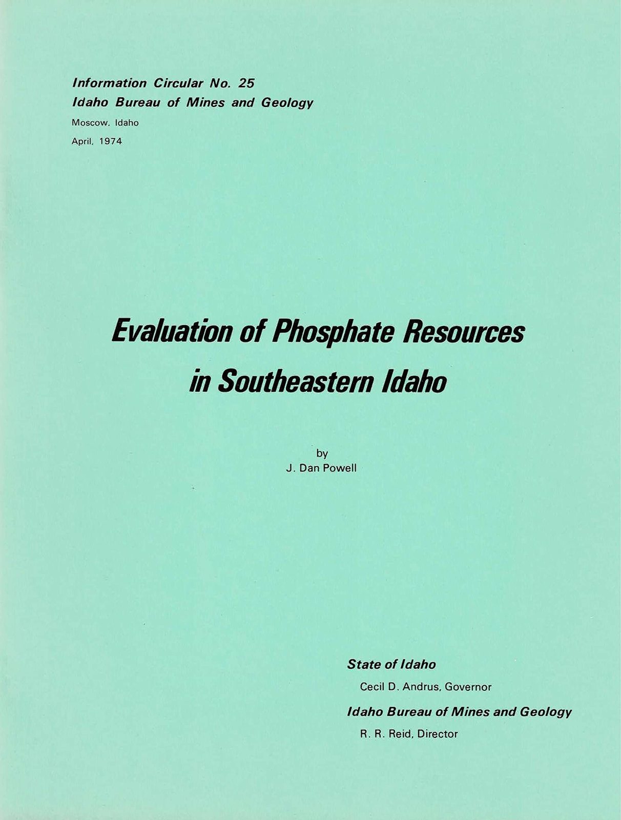 Evaluation of phosphate resources in southeastern Idaho (Information circular -